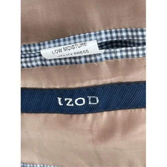Izod Silk Blazer Sport Coat Suit‎ Jacket Men 43 R Houndstooth Tan Beige Brown